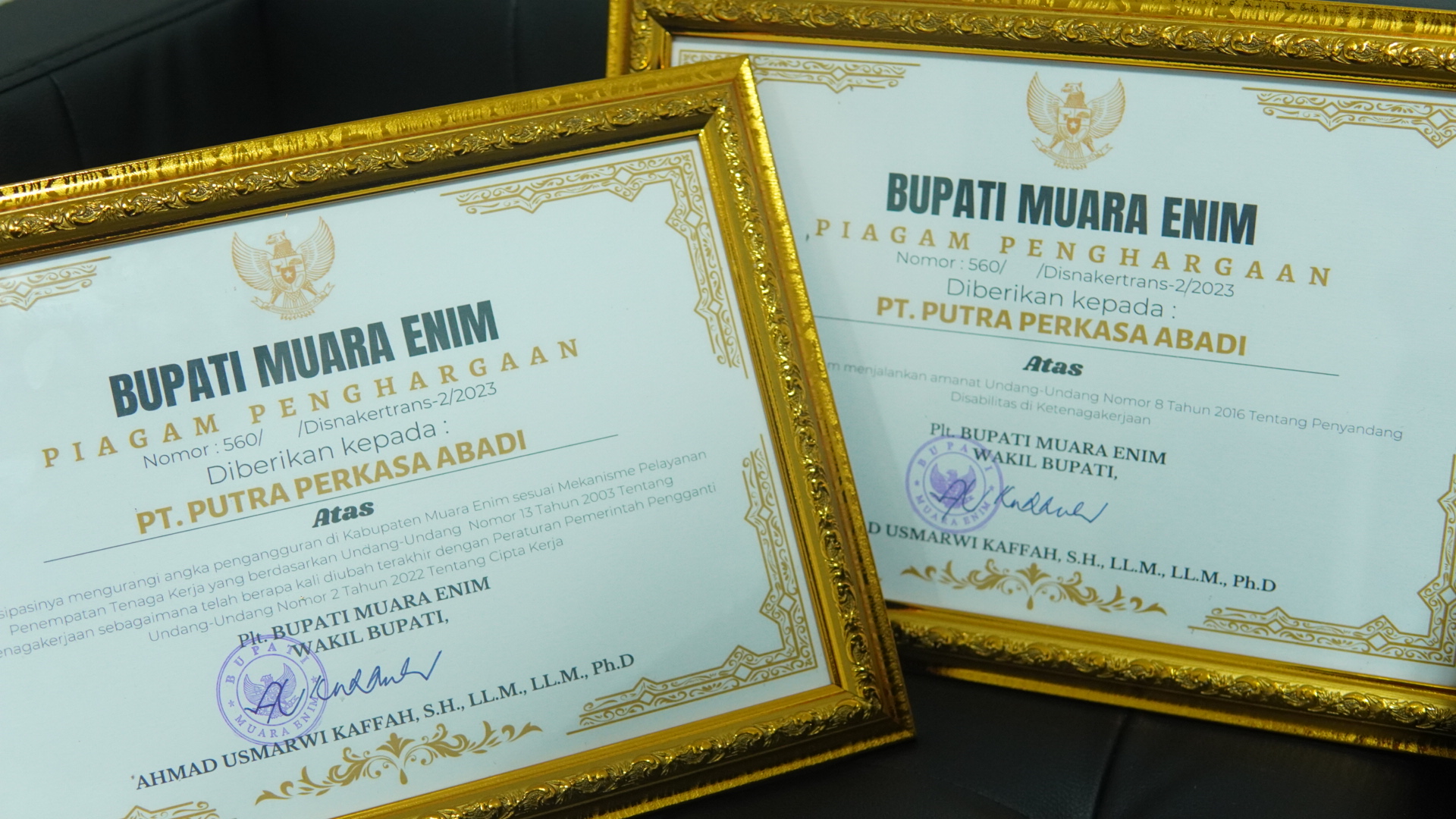 PPA Receives 2 Awards from the Regent of Muara Enim